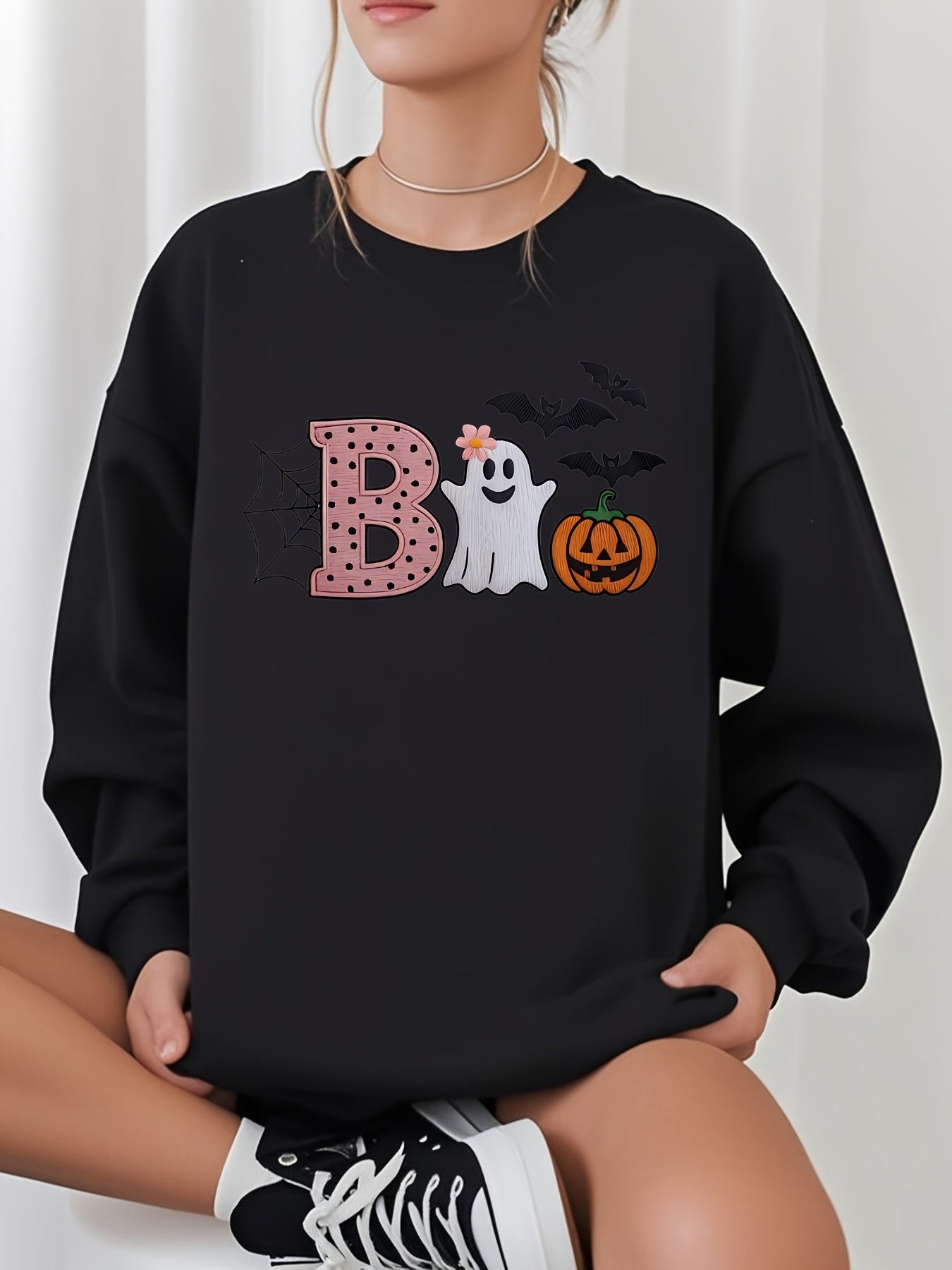 Boo Embroidered Sweatshirt, Halloween Boo Shirt, Halloween Pumpkin Outfit, Spooky Season Tee, Cute Ghost Shirt, Halloween Party Women Shirt