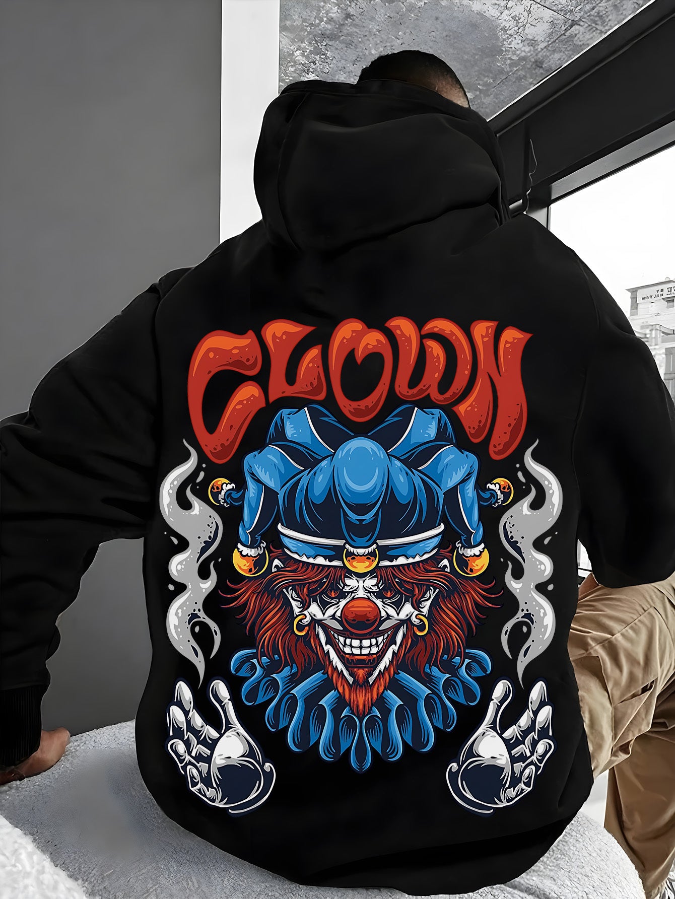 Men's Edgy Clown Graphic Hoodie - Soft Cotton Blend, Casual Fit with Kangaroo Pocket, Machine Washable, Perfect for Fall/Winter, Fall Winter Apparel|Playful Design|Stretchy Fabric Hoodie