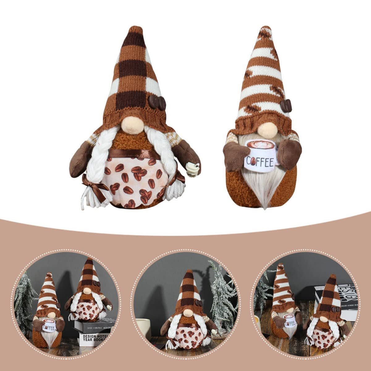 Coffee Gnomes Plush Doll Coffee Bar Decoration Swedish Tomte Elf Dwarf Collectible Figurines Dangle Leg Shelf Sitters Farmhouse Home Kitchen Decor Coffee Lover Gifts