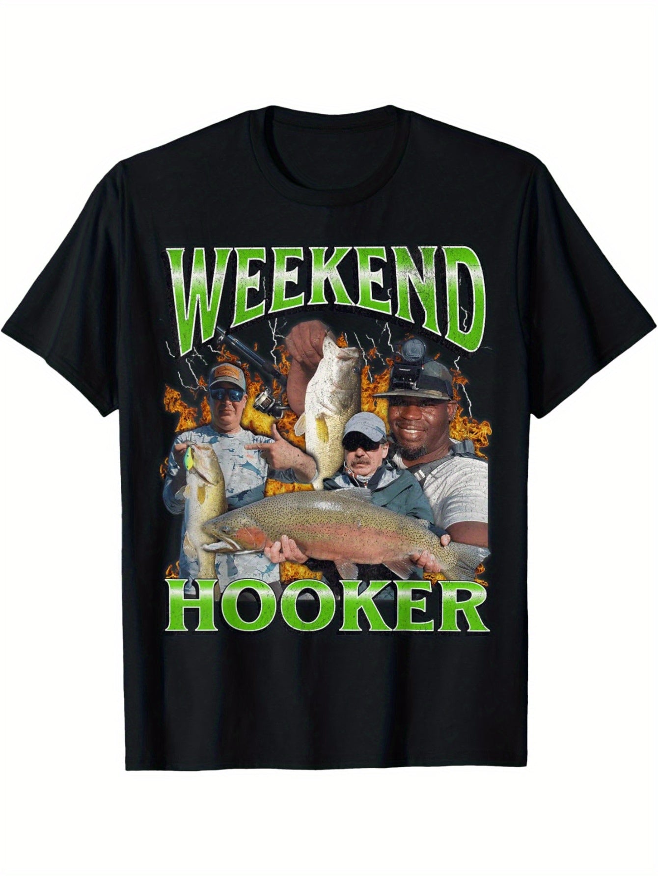 Weekend Hooker Funny Offensive Fishing Meme Bootleg Graphic T-Shirt - Classic Pure Cotton T-Shirt - Ideal for Everyday Casual Wear & Ultimate Comfort