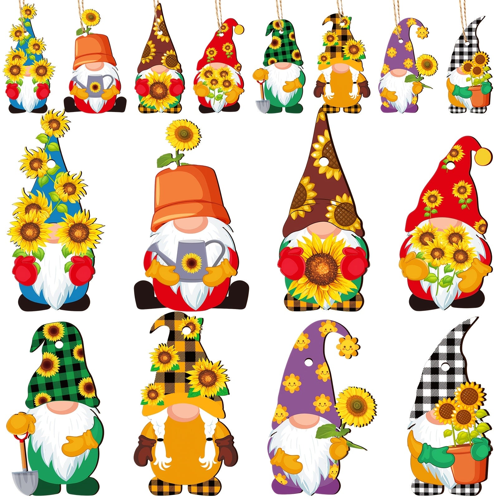 Sunflower Gnome Wooden Ornament Honeybee Hanging Wooden Pendant Summer Gnomes Wood Sunflower Tree Decorations Flower Gnome With Hat Handing Tag With Burlap Rope For Decor (Sunflower Gnome)
