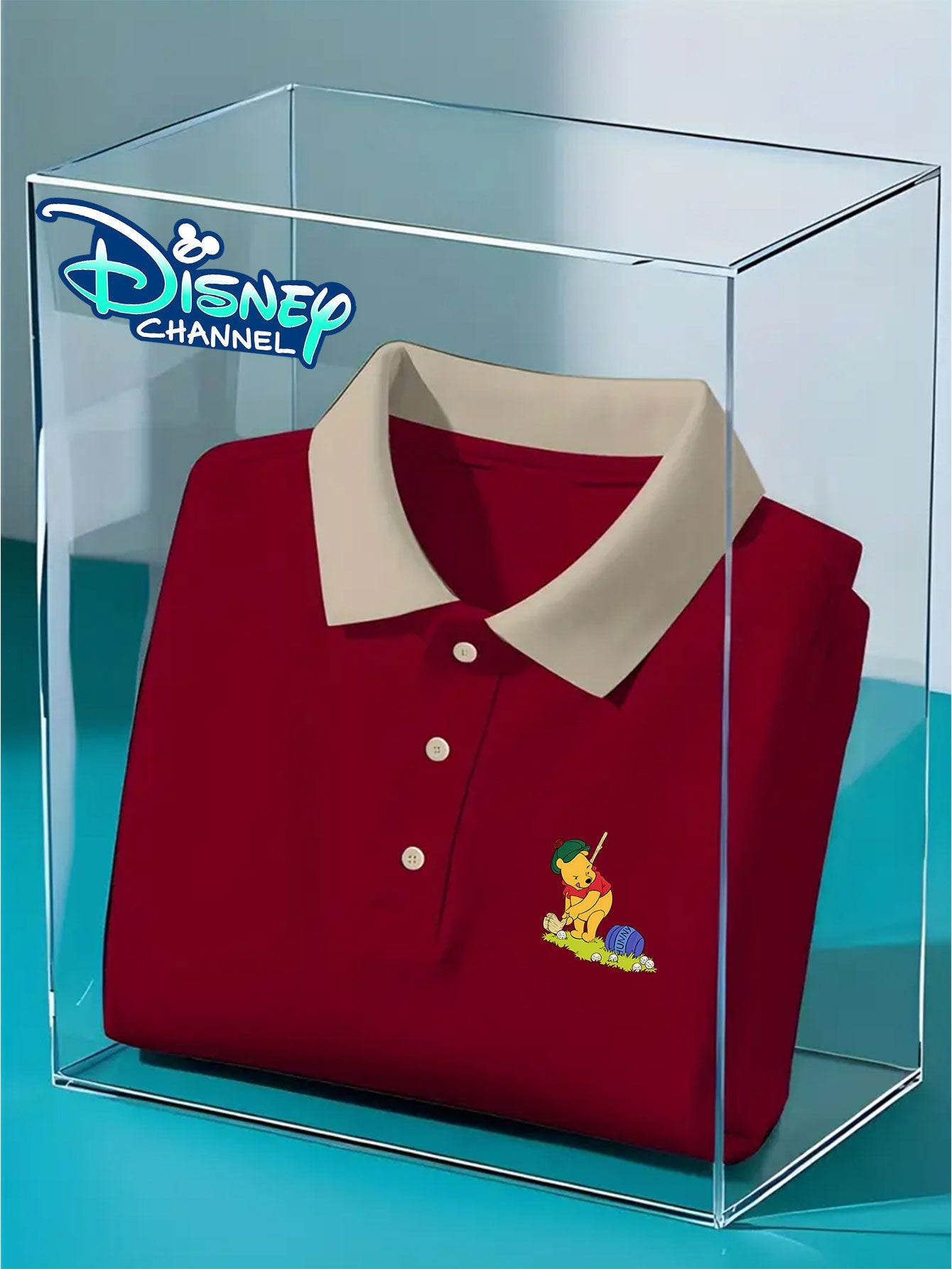 [Disney Authorized] Men's classic shirt, Winnie the Pooh playing golf pattern print, high-end casual business golf shirt, short-sleeved collar, quick-drying and breathable, perfect gift for husband and friends.