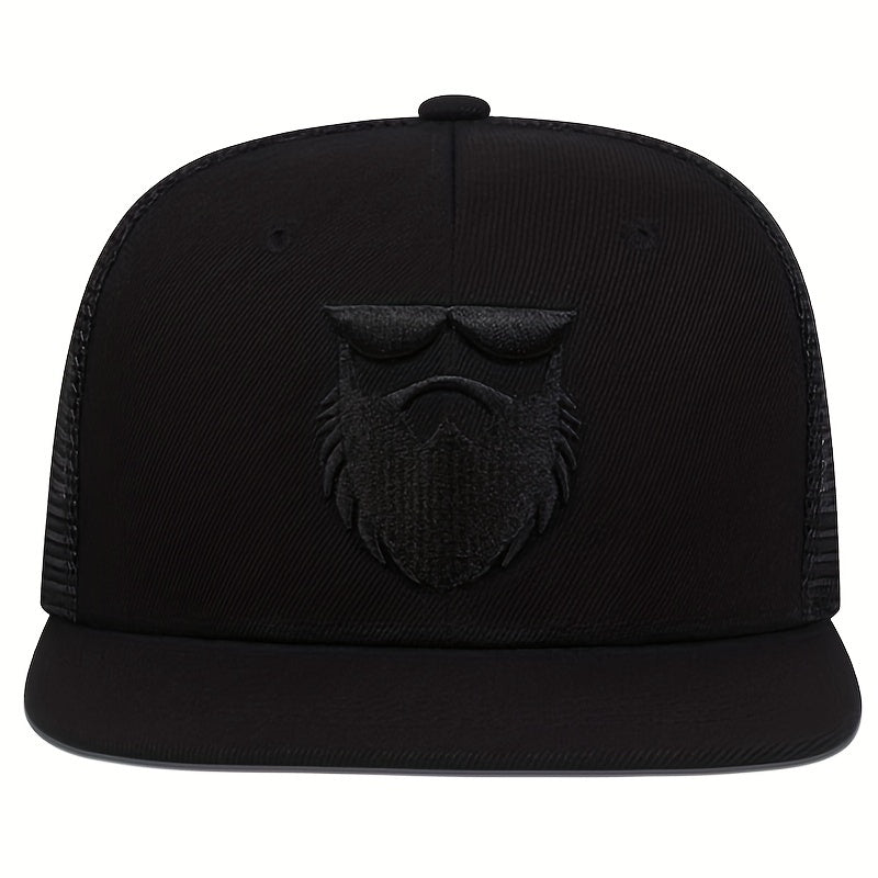 Stylish Beard Man Embroidered Trucker Hats - Adjustable, Breathable, Mesh Back, Hip Hop Trendy Design - Unisex Baseball Cap for Women & Men, Casual Wear
