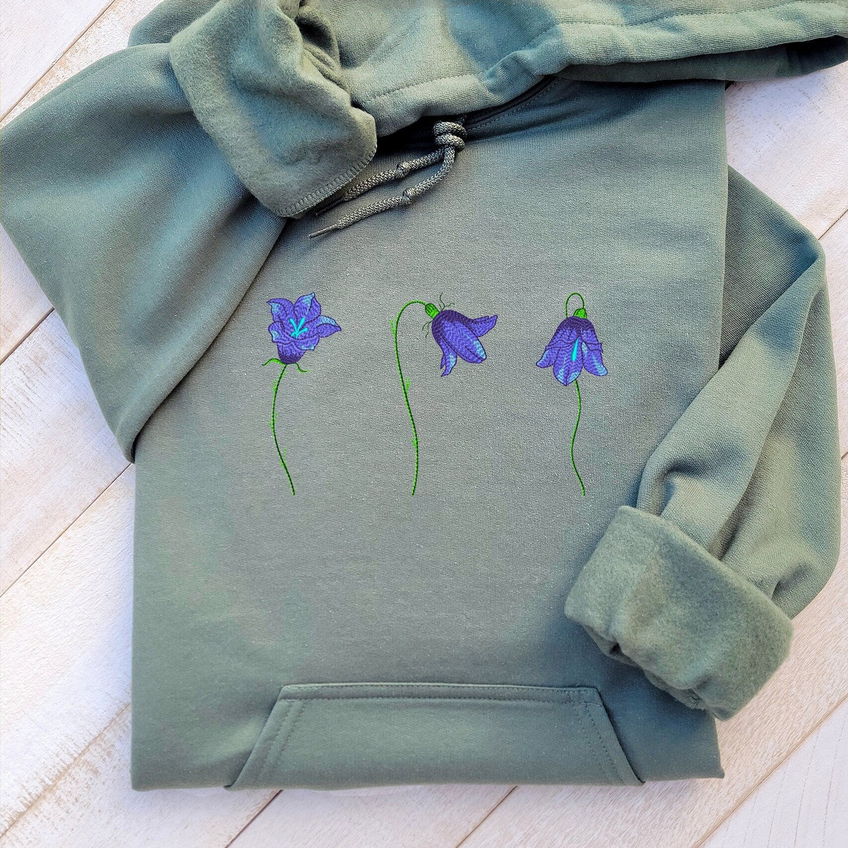 Bluebells Embroidered Hoodie, Floral Hoodie Unisex, Blue Flower Hoodie, Embroidered Wildflowers Hoodie Crewneck, Nature Hoodie Gift For Her!
