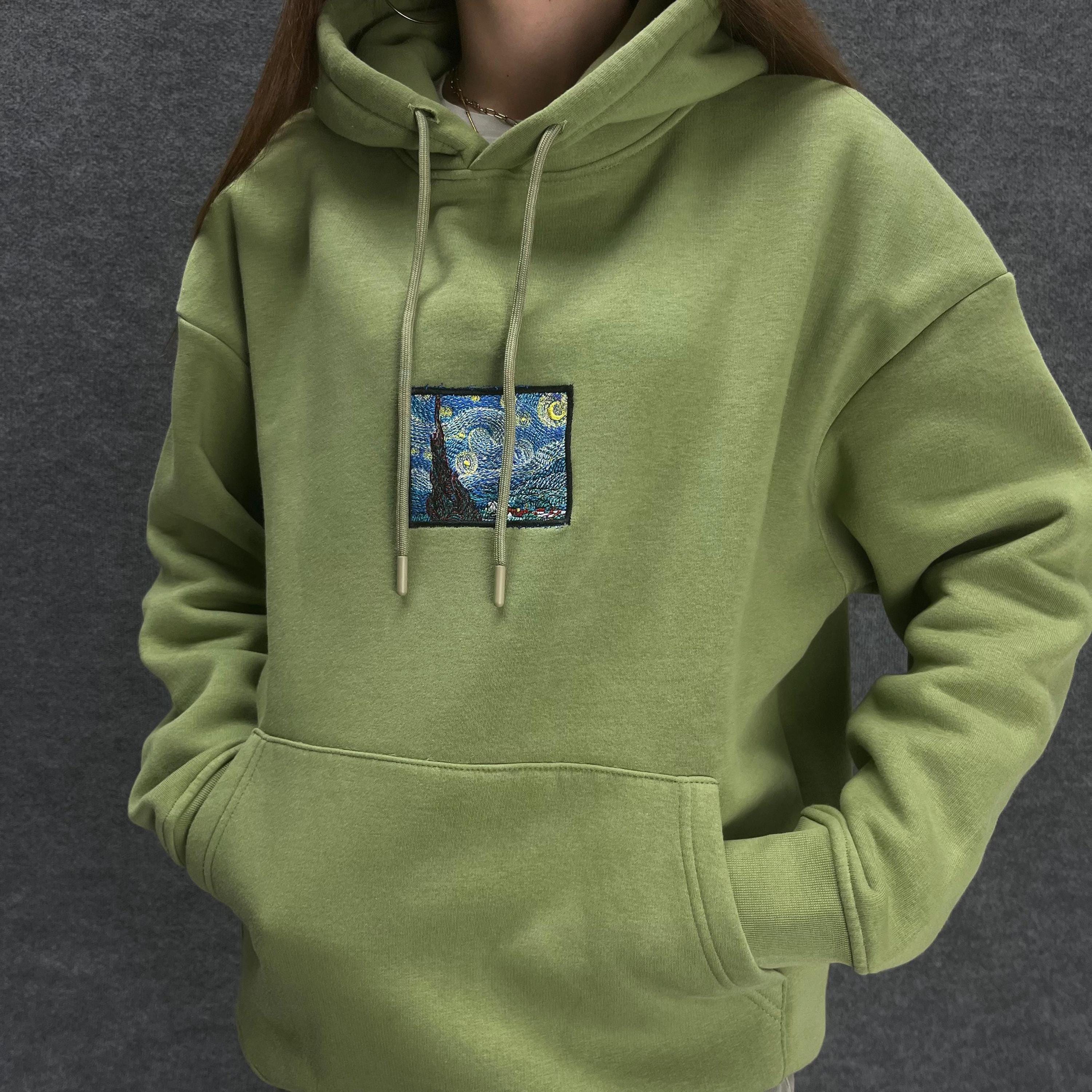 The Starry Night Embroidered Hoodie, High Quality Artistic Apparel Aesthetic Clothing, Art Inspired Minimalist Fashion Gift for Art Lovers.