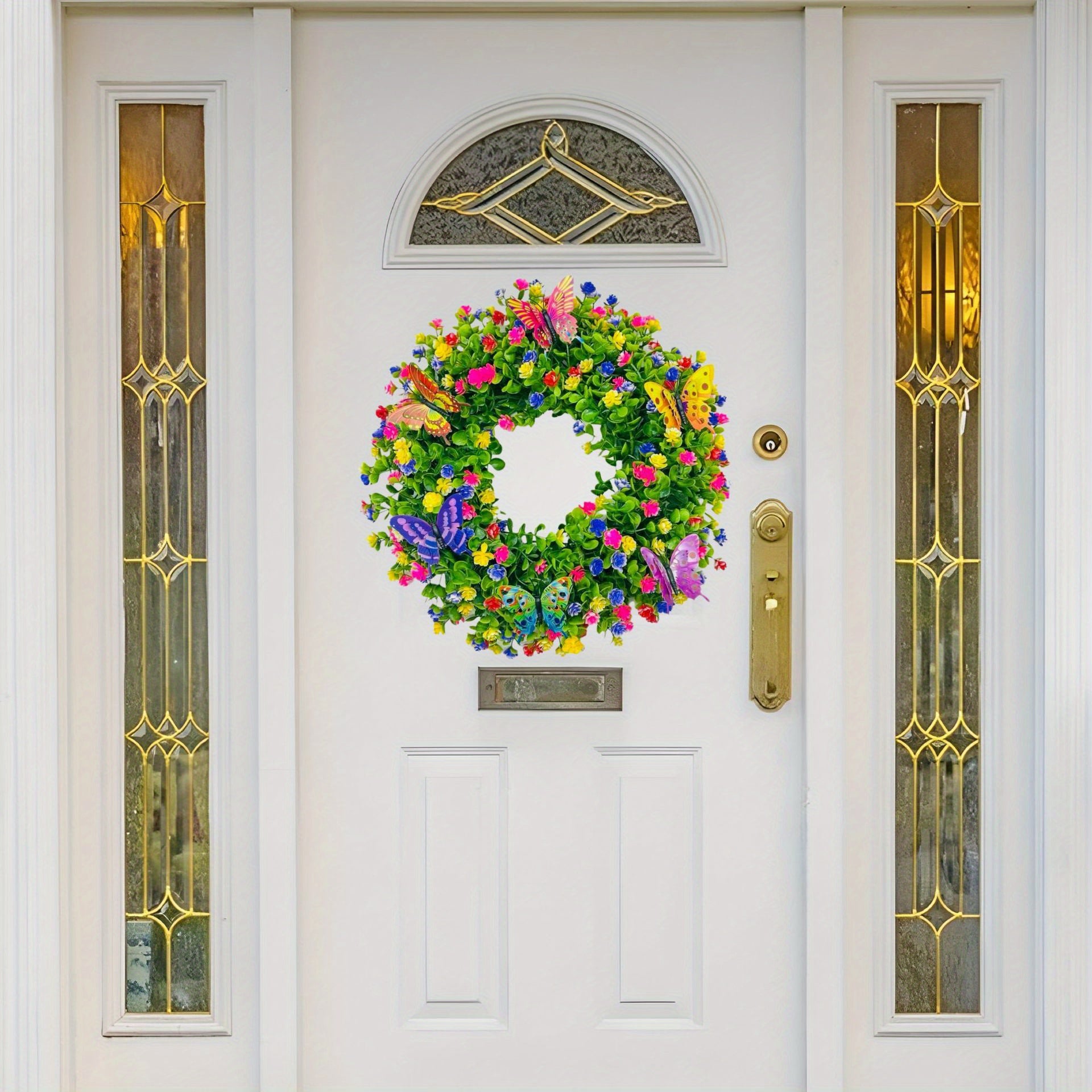 43cm/ 17in Faux Eucalyptus & Butterfly Wreath - Perfect for Spring, Summer, Easter, Mother'S Day, Thanksgiving Day & Graduation Decor | Ideal for Home, Garden, Patio, Front Door & Farmhouse