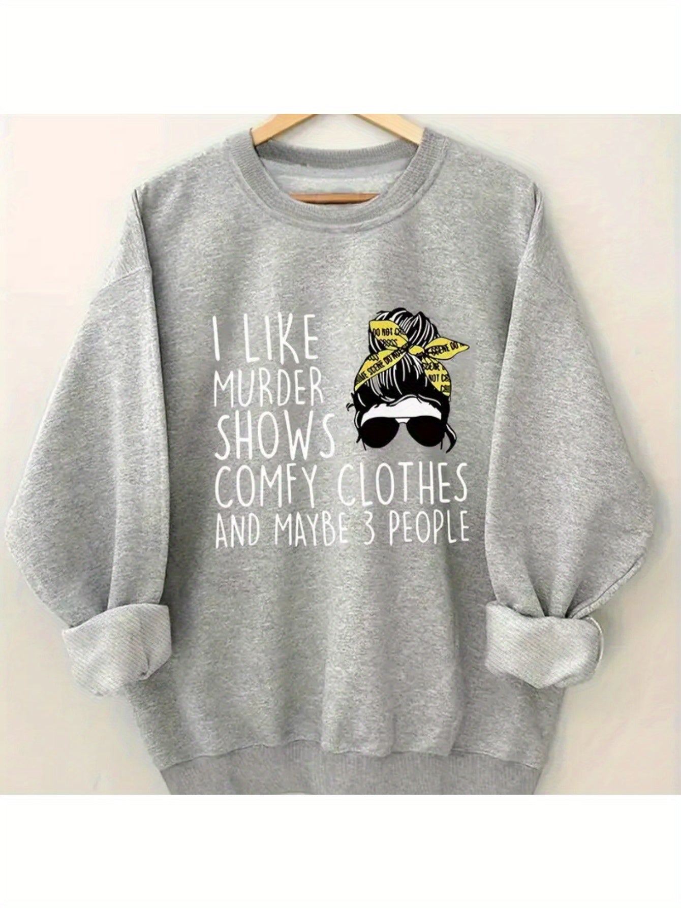 Women'S Casual Crew Neck Long Sleeve Letter Print Sweater, Long Sleeve Pullover for Autumn/ Winter, Knit Grey Sweatshirt