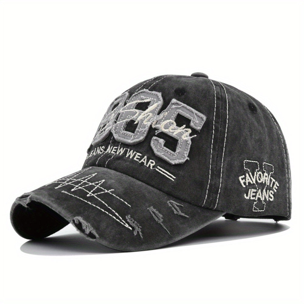 1985 Embroidery Vintage Lightweight Adjustable Dad Hat - Ripped Baseball Cap Washed Distressed Patch Sunscreen Sports