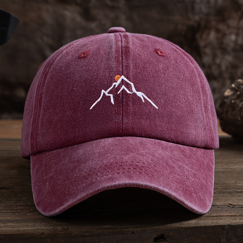 [Embroidered Baseball Cap] Adjustable Embroidered Mountain Peak Baseball Cap | Curved Brim For Outdoor Activities Like Hiking & Fishing | Machine Washable