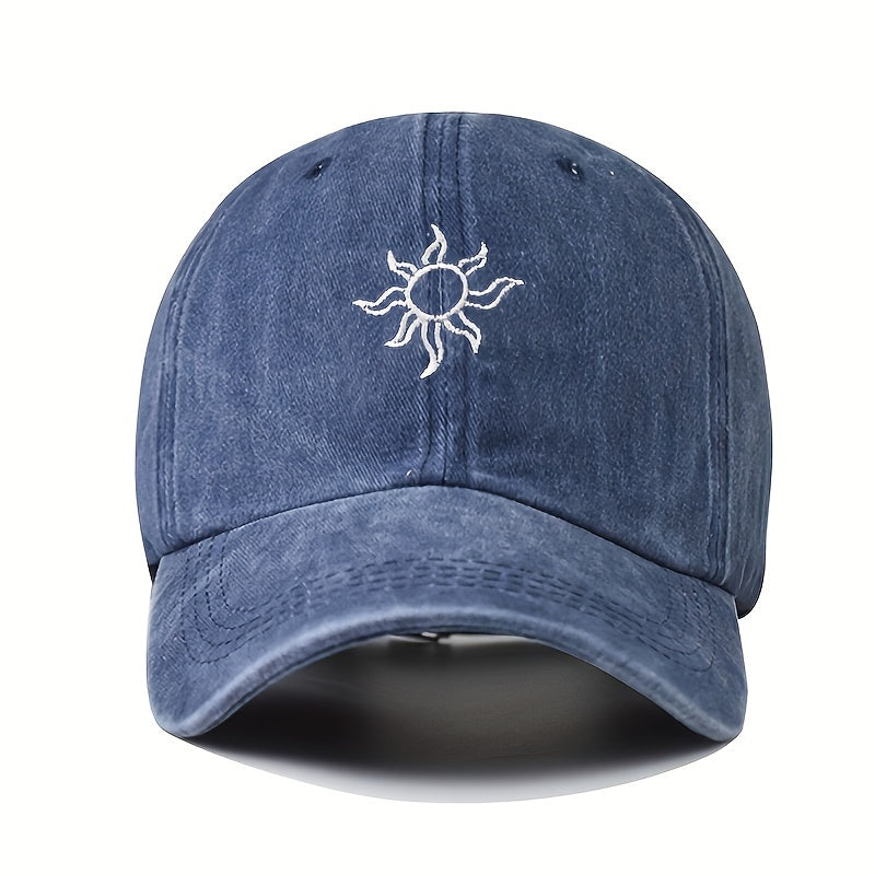 Lightweight Adjustable Classic Sunflower Embroidery Baseball Cap, Unisex Washed Distressed Dad Hats for Women Men
