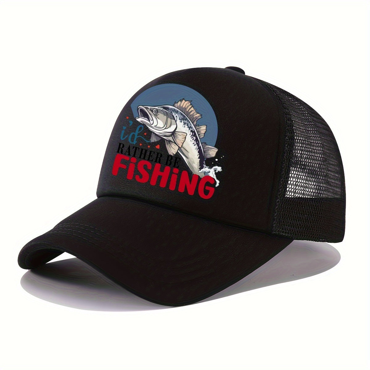Casual Breathable Mesh Baseball Cap - Trucker Hat with Love Fish Design in Black, Red, & Blue for Fishing, Golf, and Outdoor Activities