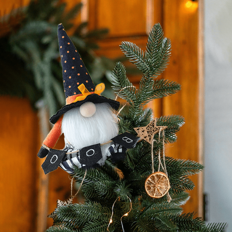 Fast Arrival 2PCS Halloween Orange Pumpkin Gnome Scandinavian Tomte Swedish Gnomes Christmas Decoration Hanging Christmas Tree Gift Plush Handmade Home Farmhouse Kitchen Tiered Tray Decoration Halloween Gnome