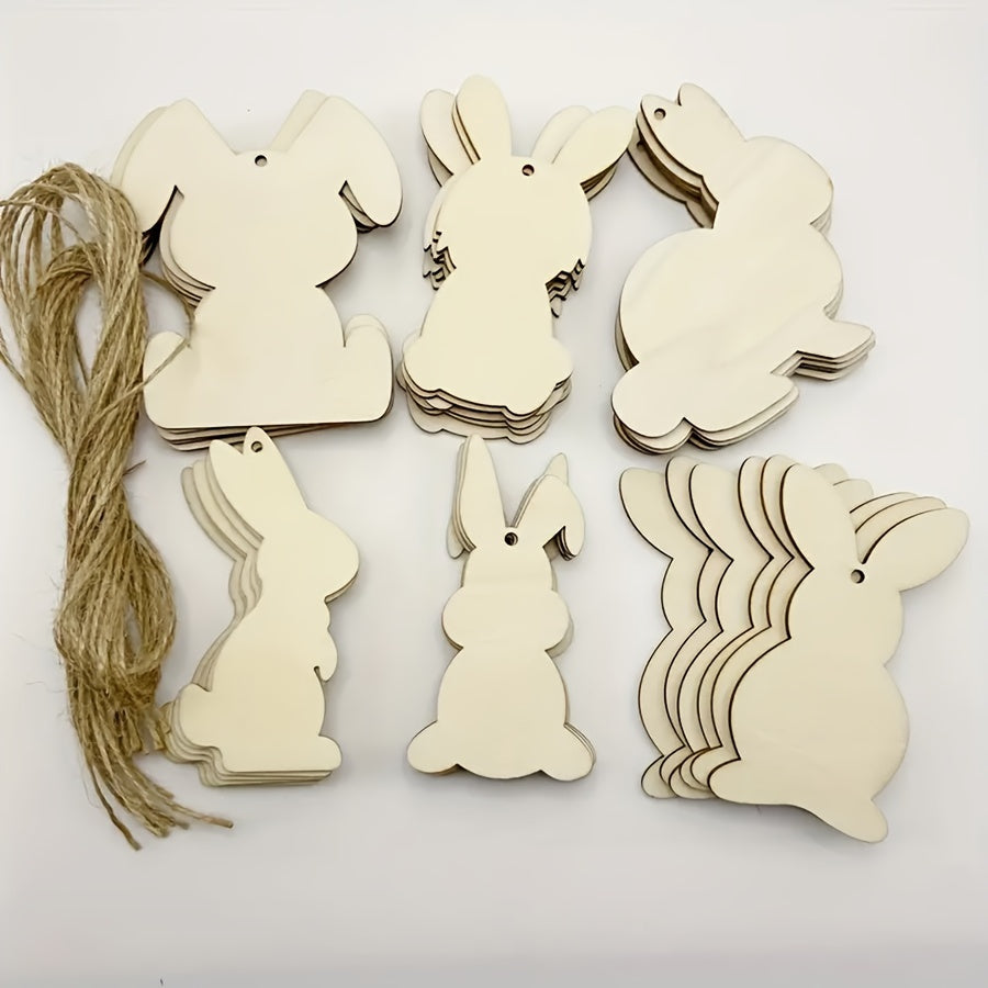 Easter Bunny Wooden Craft Cutouts - DIY Blank Rabbit Ornaments for Painting & Decorating, 6 Unique Designs, Perfect for Easter Gifts & Home Decor