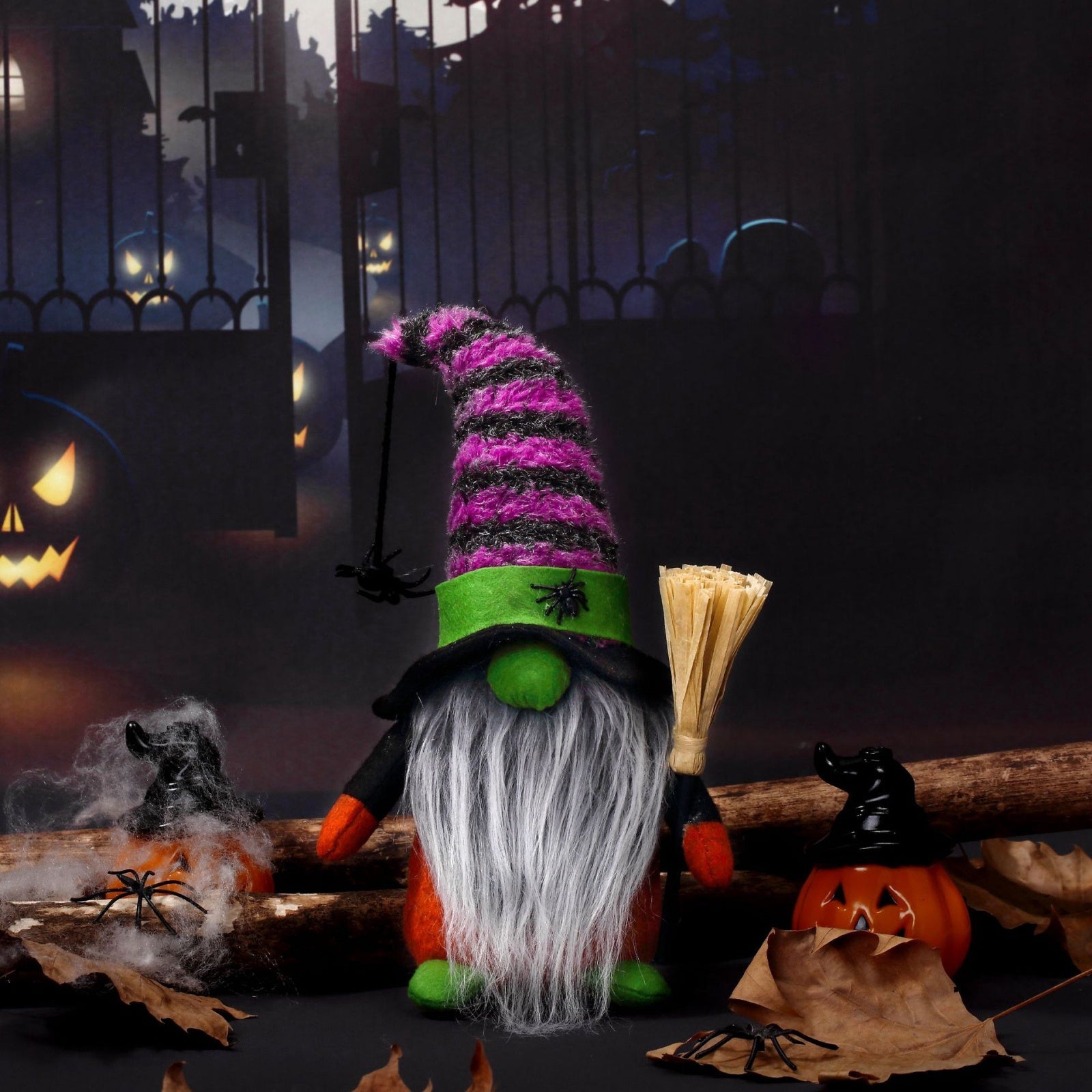 [Halloween Gnome Doll] Tomte Scandinavian Nisse Elf Dwarf Faceless Gnome Doll | Halloween Gnomes Plush with Spider Ornaments Halloween Witch Gnomes Home Tiered Tray Decorations