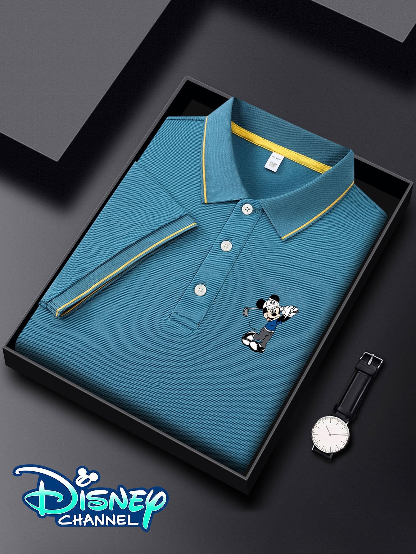Disney Men's Shirt with Mickey Mouse Golf Print - Lightweight Quick-Dry Breathable Polyester, Casual Business Golf Shirt, Short Sleeve Summer Top, Machine Washable Gift for Husband & Friends