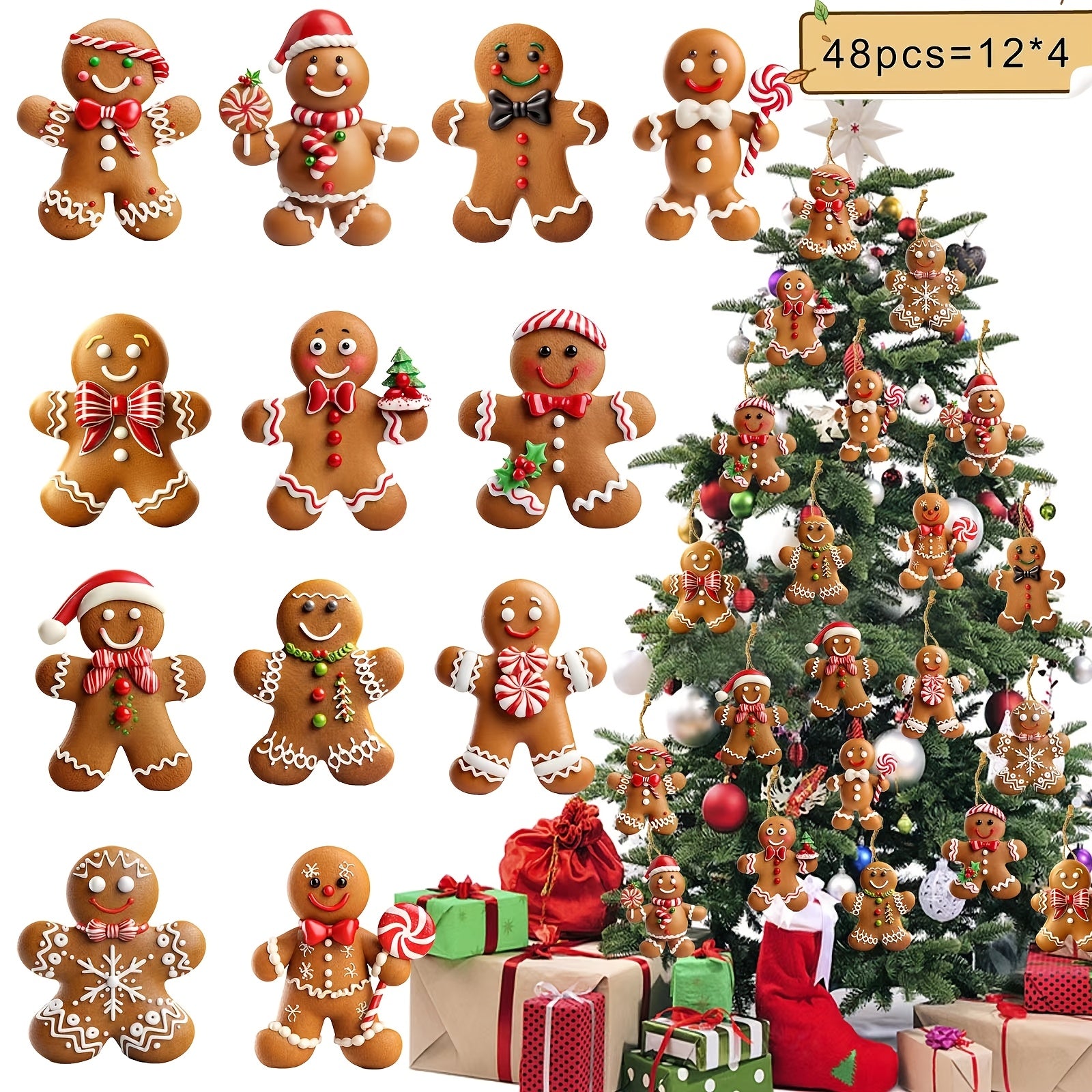 Wooden Gingerbread for Man Christmas Tree Ornaments Set - Festive Holiday Decorations for Home & Party