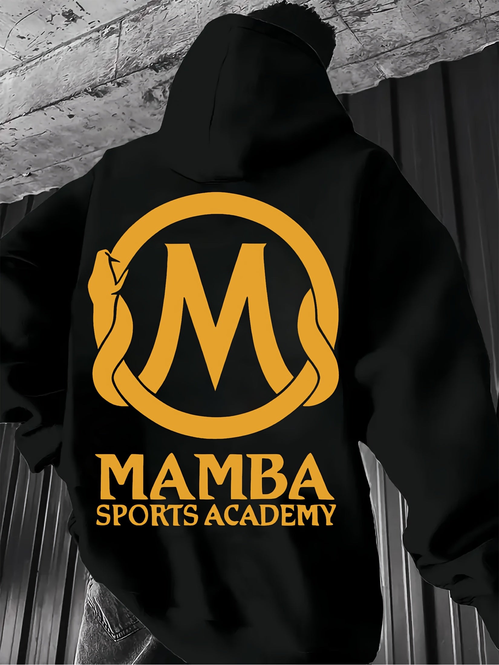 Men'S Mamba Sports Academy Hoodie - Black Cotton Blend, Breathable & Lightweight, Casual Urban Style with Golden Logo, Long Sleeve, Regular Fit, Geometric Pattern, for All Seasons