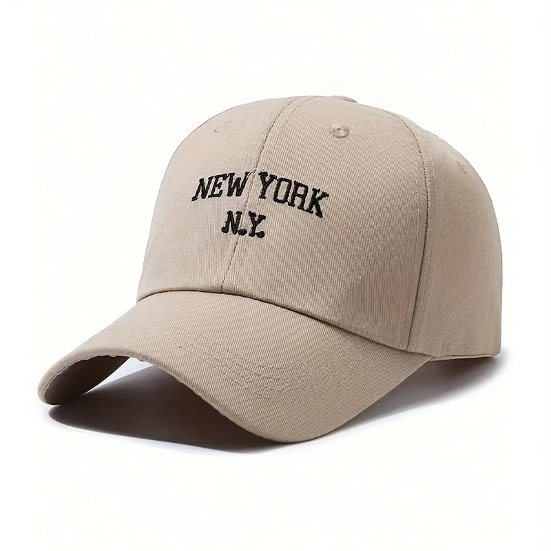 1pc New York Embroidered Baseball Cap - Adjustable Snapback, Sun Protection, Polyester Blend, Black with White NYC Lettering, Outdoor Sports Hat for Men & Women, Sun Protection Hat | Sixpanel Hat | Polyester Blend Cap