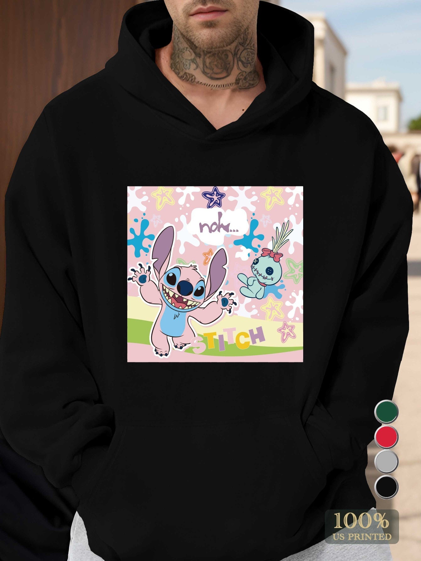 Disney Stitch Men's Graphic Hoodie - 100% US Printed Relaxed Fit Pullover with Pockets, Machine Washable Casual Sweatshirt for Fall/Winter, Winter Clothing, Nonstretch Fabric, Fall Fashion, Streetwear Style, Durable Material,