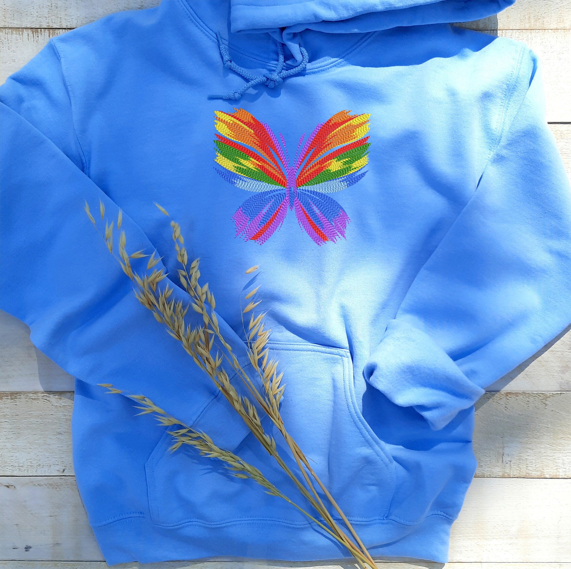 Rainbow Butterfly Embroidered Hoodie, Embroidered Butterfly Hoodie, Butterfly Hooded Sweatshirt Unisex, Butterfly Sweater Gift for Her!