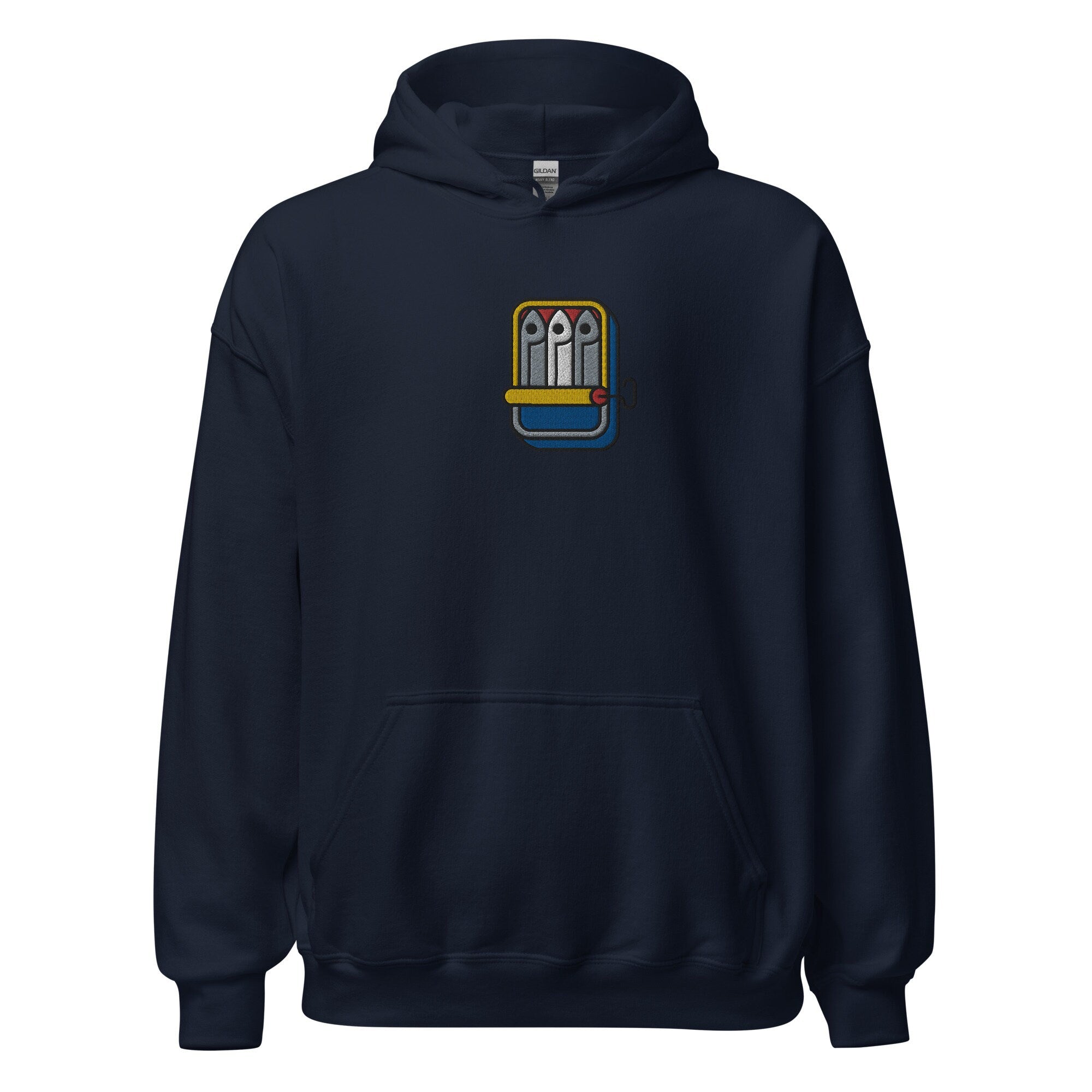 Cute Sardines Unisex Hoodie, Handmade Embroidered Hoodie, Sardine Lovers Gifts, Premium Hooded Sweater, Hoodie Embroidery - Multiple Colors