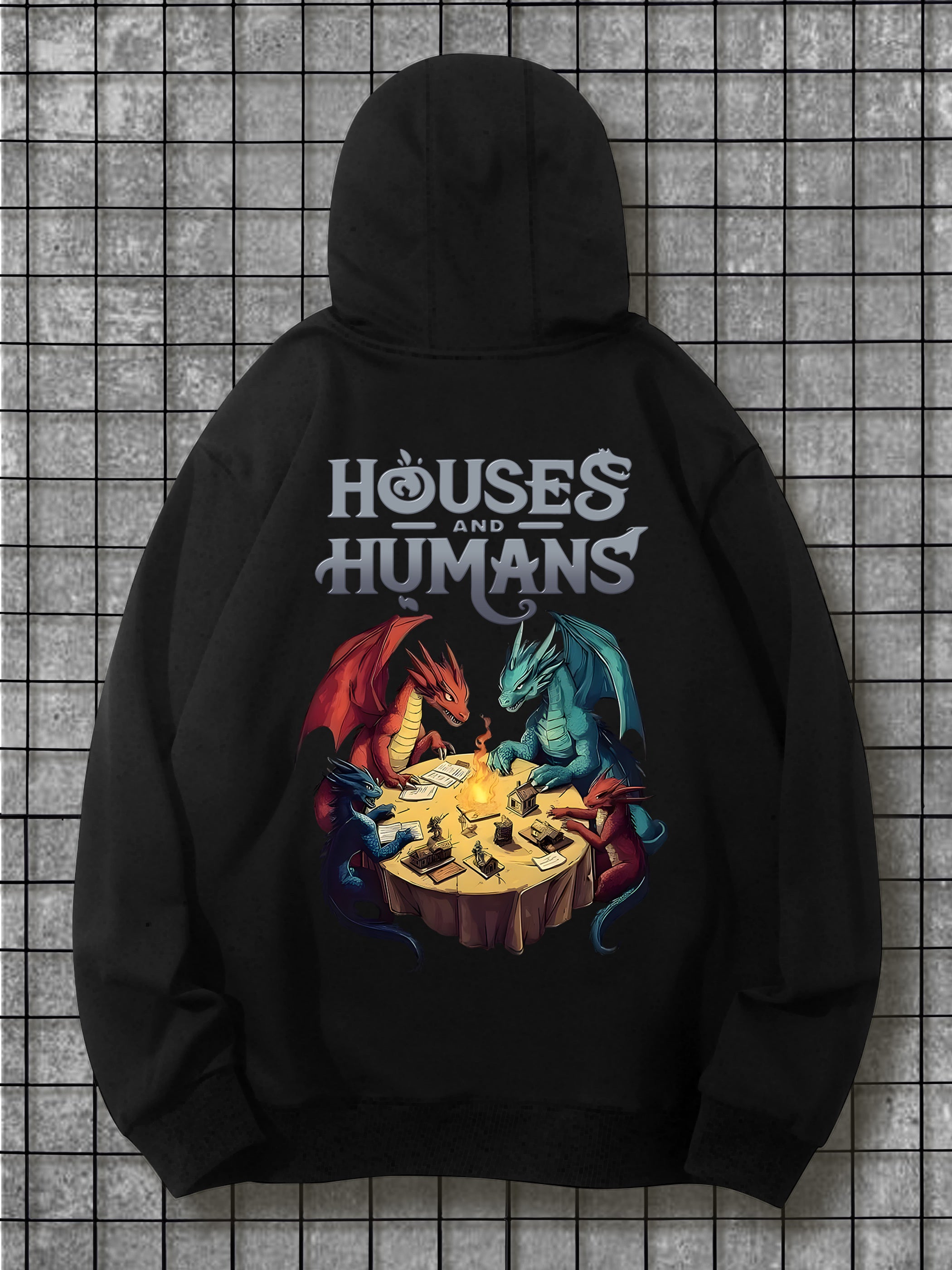 Houses and Humans DnD Cotton Hoodie - Long Sleeve, Knit Fabric, Relaxed Fit, Full Size, Fashionable Graphic Print, Perfect for Casual Outings and Daily Wear