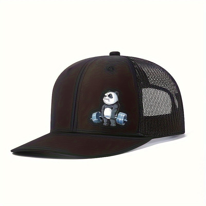 Panda-Themed Breathable Polyester Cap, Adjustable Snapback, Hand Washable, Ideal for Weightlifting & Outdoor Activities