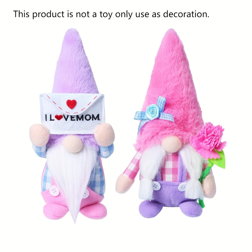Mother'S Day Spring Summer Decoration Plush Gnome Ornament Set, Pink Flower Envelope Men'S And Women'S Gnome Indoor Desktop Window And Door Party Decoration