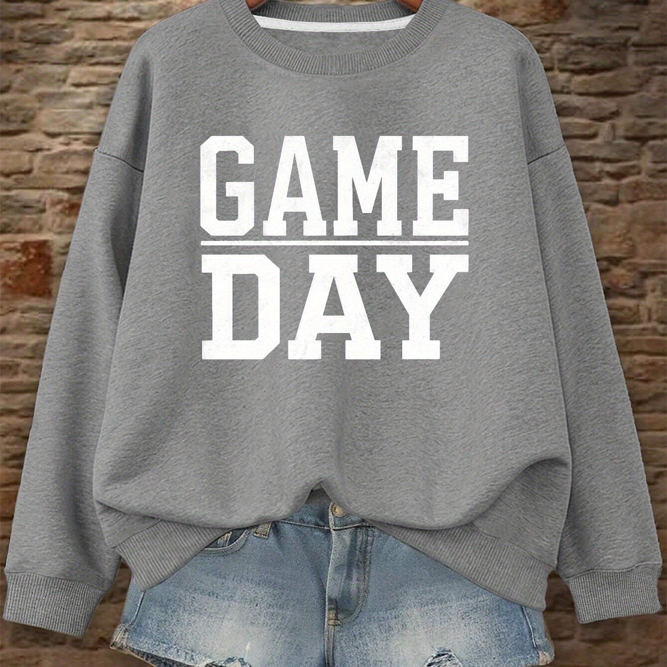 GAME DAY Print Pullover Sweatshirt, Casual Long Sleeve Crew Neck Sweatshirt, Women's Clothing