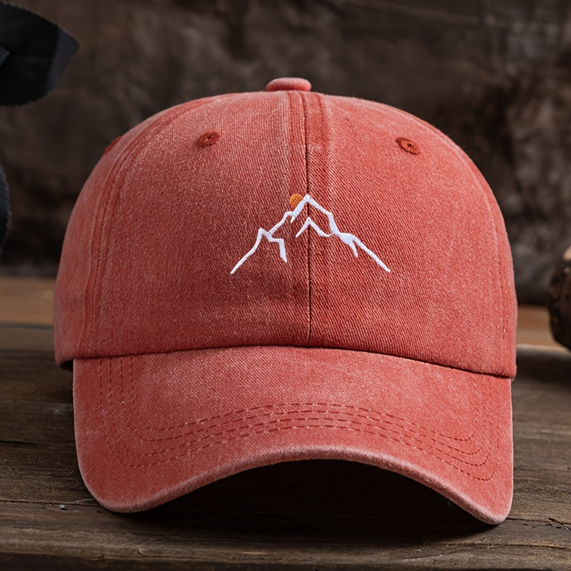 [Embroidered Baseball Cap] Adjustable Embroidered Mountain Peak Baseball Cap | Curved Brim For Outdoor Activities Like Hiking & Fishing | Machine Washable