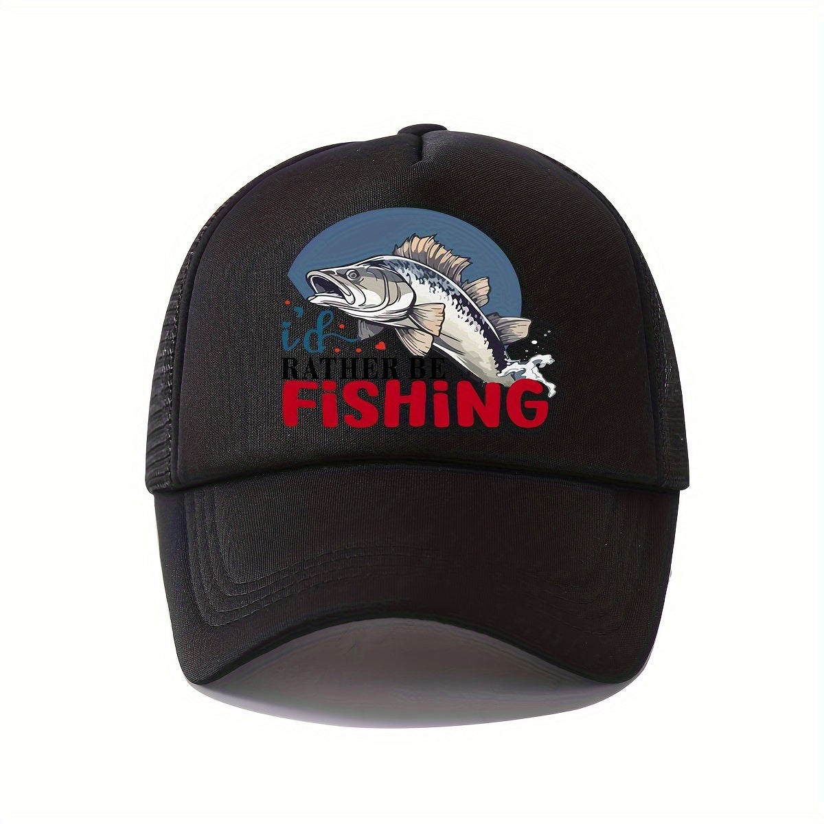 Casual Breathable Mesh Baseball Cap - Trucker Hat with Love Fish Design in Black, Red, & Blue for Fishing, Golf, and Outdoor Activities