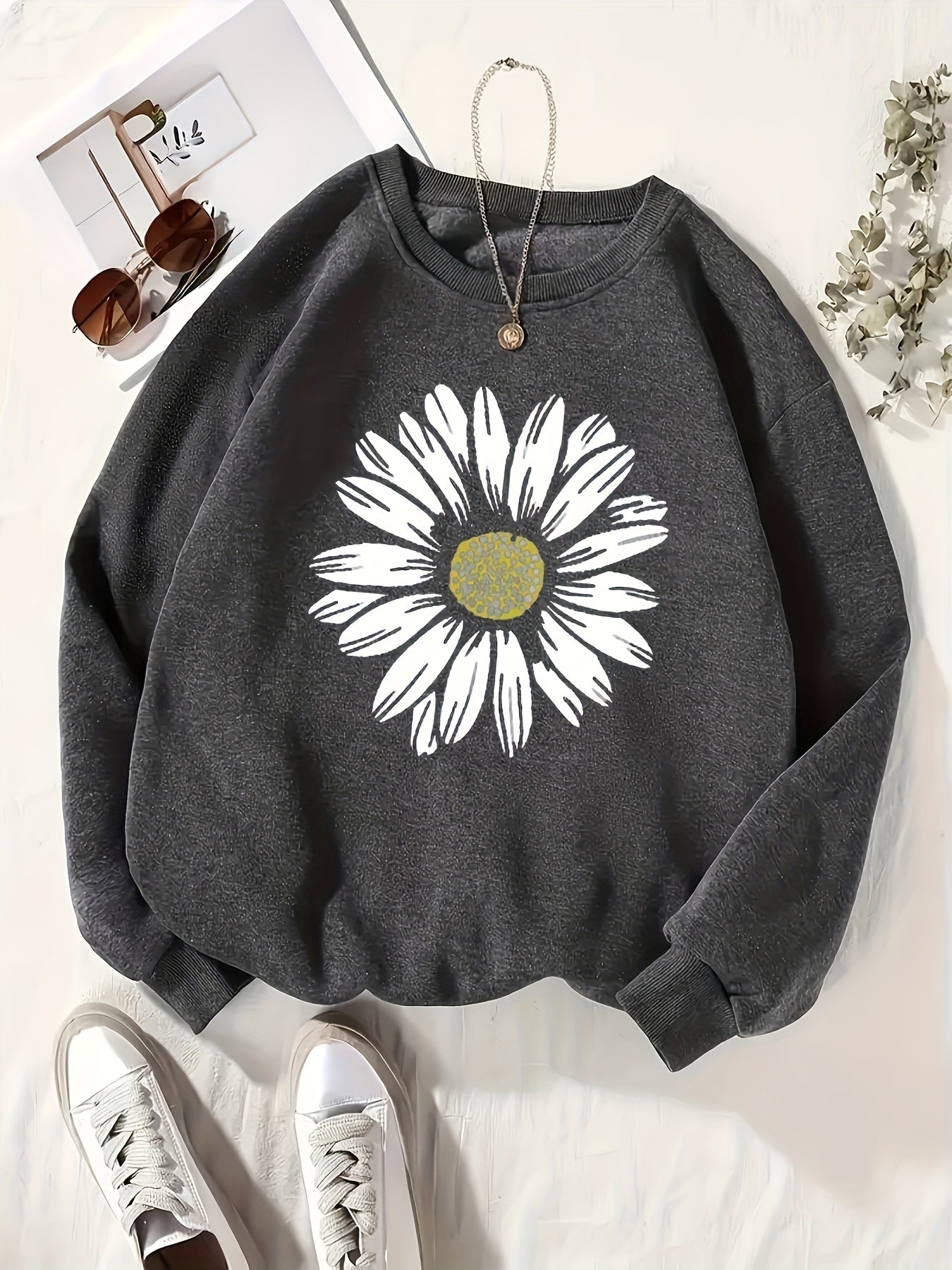 Women'S Print Cozy Long Sleeve Sweatshirt, Casual Crew Neck Pullover For Daily Wear