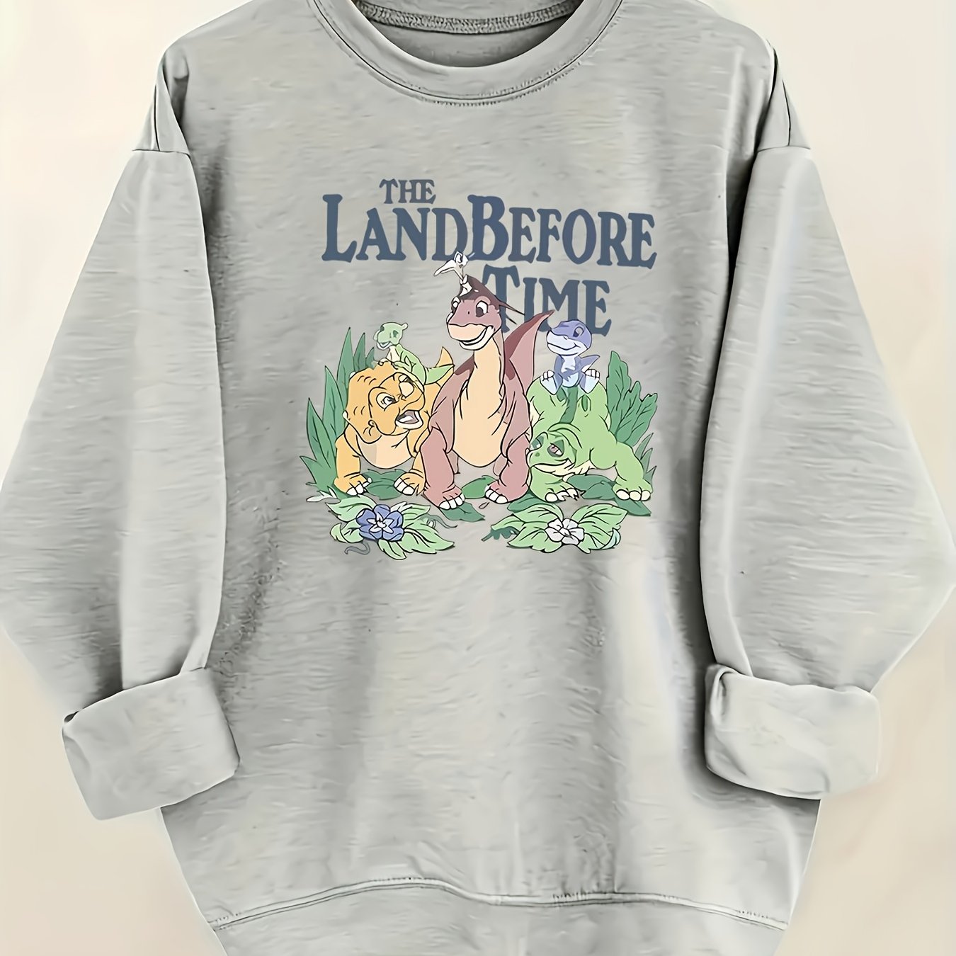 [Bangly Charm Dinosaur Sweatshirt] Bangly Charm Women's Casual Dinosaur Graphic Sweatshirt | Trendy Color Block Print, Polyester, Crew Neck, Long Sleeve, Slight Stretch, All-Season Pullover