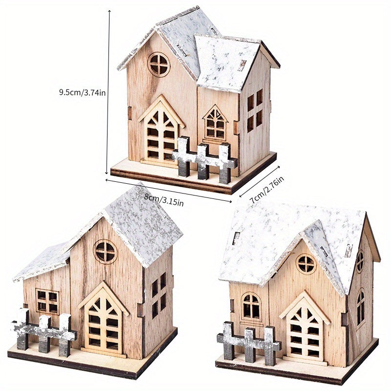 Wooden House Ornaments, Christmas Decorations, Festive Miniature House Ornaments, Party Supplies for Holiday Fireplace Mantel Display, Seasonal Tabletop Decor