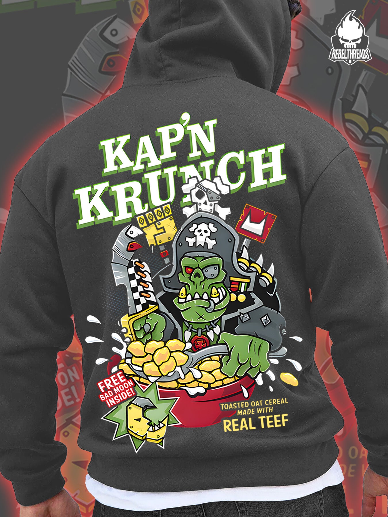 Street Cool KAP'N KRUNCH Pirate Oatmeal 270G Men'S Autumn And Winter Fleece Hoodie with Personalized Trendy Hip-Hop Streetwear And Kangaroo Pocket As a Gift Suitable for Individuals with Personality And Street Culture