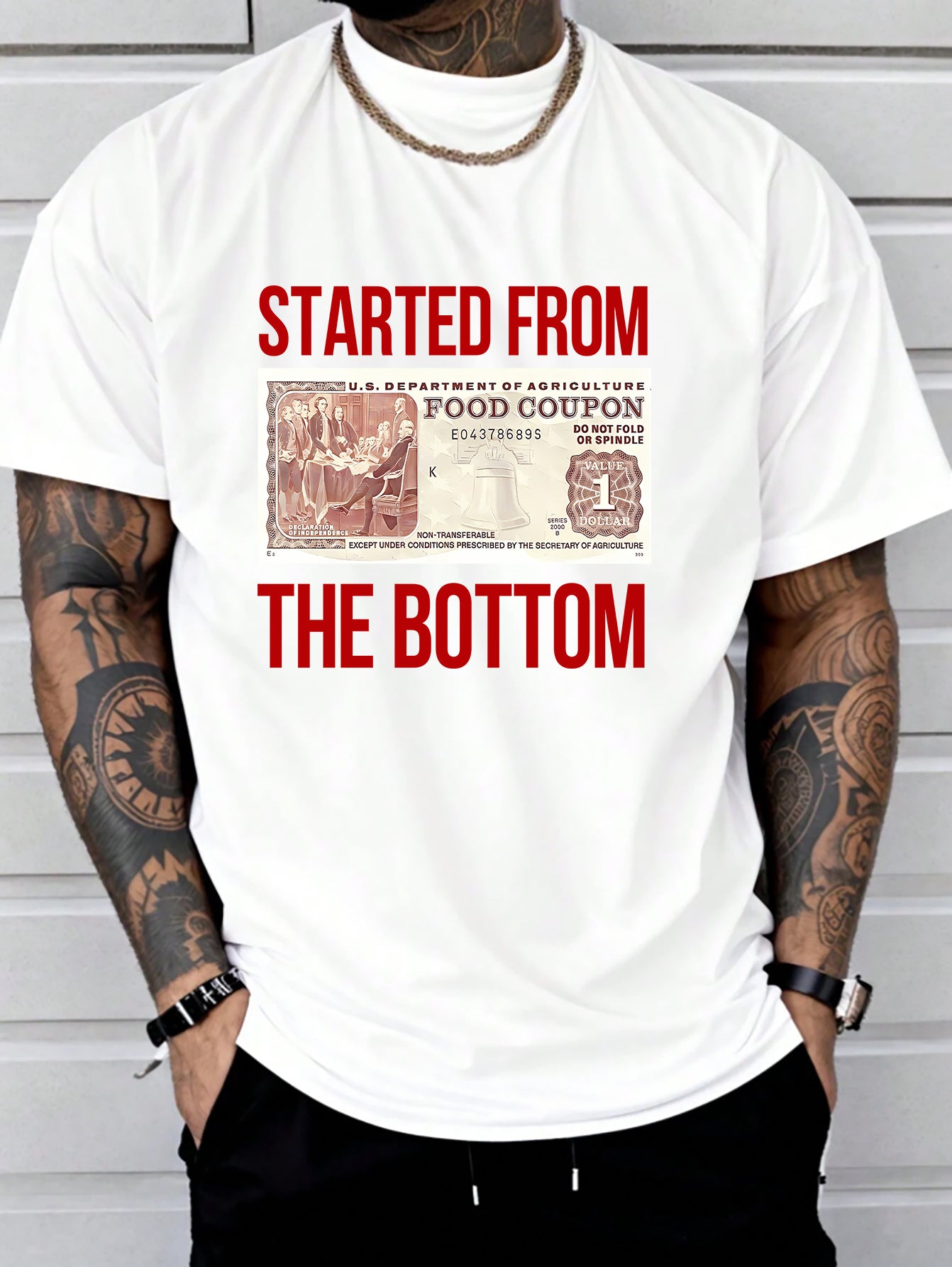 Printed Round Neck Short Sleeved Shirt, Text Starting From The Bottom Layer, with Red Text Color, Casual Daily Pure Cotton T-shirt, Men'S Clothing for Outdoor Activities in All Seasons