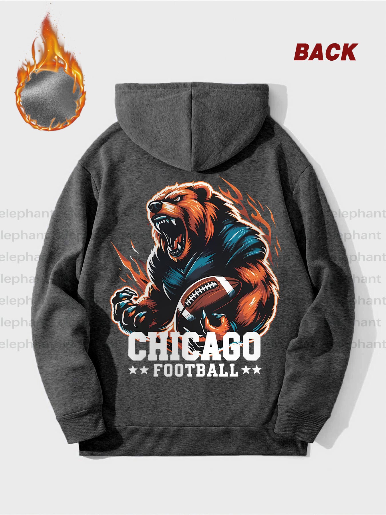 [Casual Graphic Print Hoodie Men] Chicago Football Graphic Print Hoodie for Men - Casual Thickened Sweatshirt with Pocket, Stylish Design, Perfect for Autumn and Winter