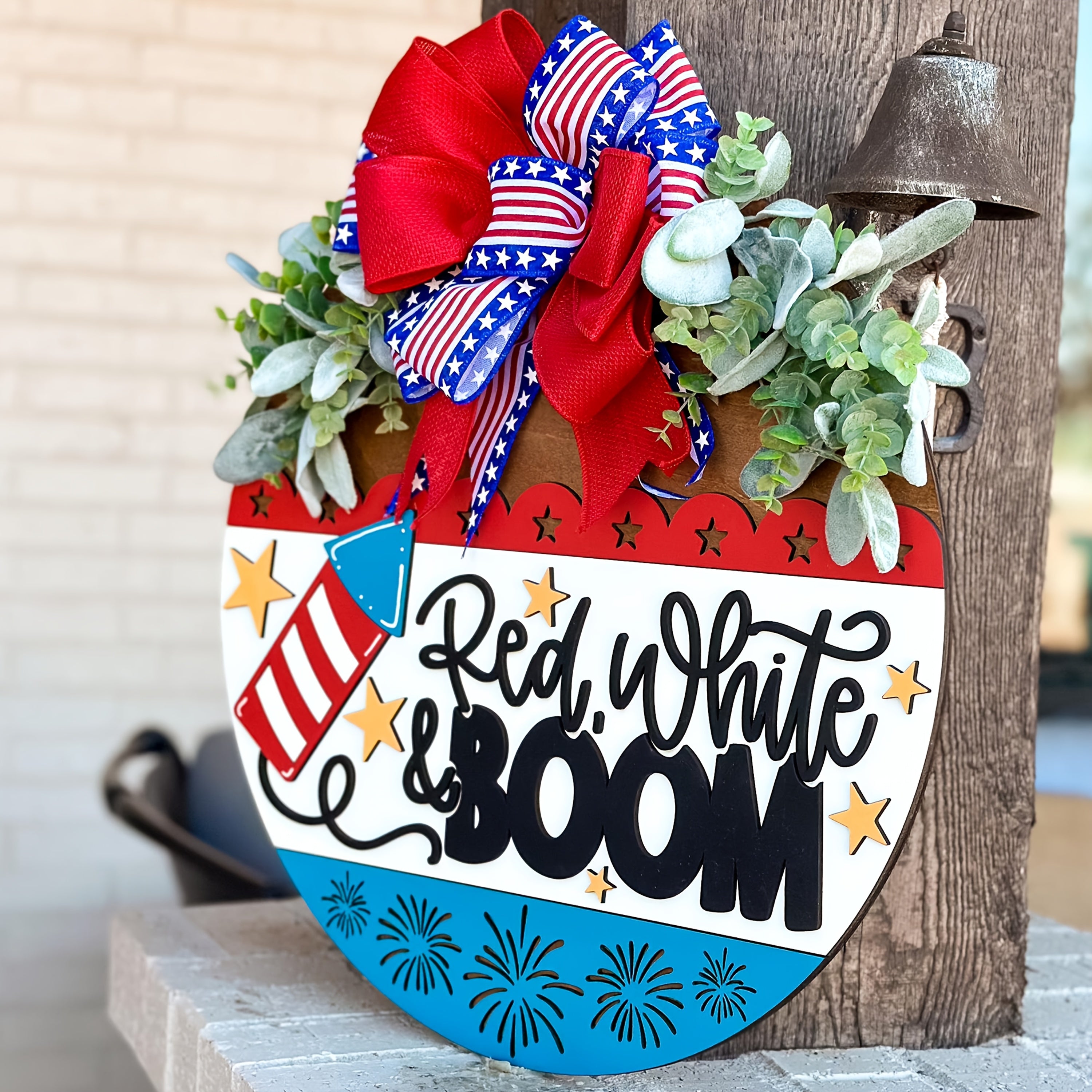 [Patriotic Wreath] Patriotic Fourth Of July Welcome Wreath | For Porch Decor Hanging Gift For Farmhouse Home Bar Outdoor Indoor, Summer Home Wreath Decor, Home Decor, Fourth Of July Decoration, Decorative Wreath