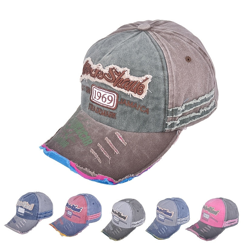 Vintage-Inspired Baseball Caps - Distressed Washed Look Adjustable Curved Brim Sun Hats in Multiple Colors for Couples with Embroidered Letters