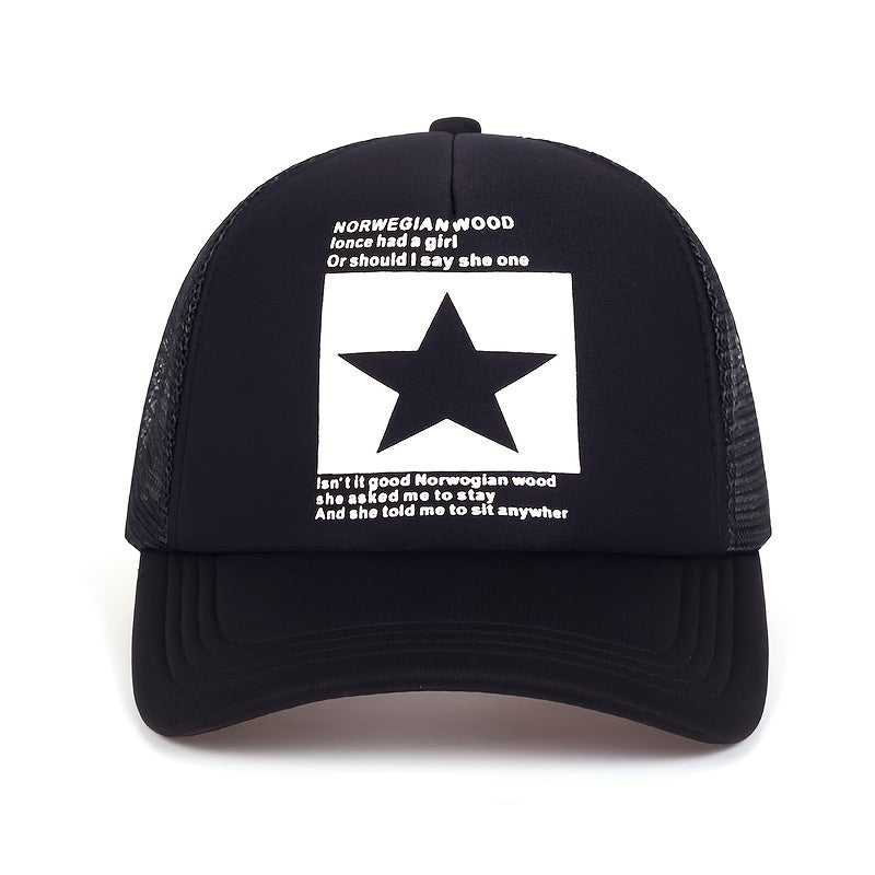 Lightweight Breathable Mesh Unisex Trucker Hat - Pentagram Print Baseball Cap - Casual Sports Dad Hats For Women & Men