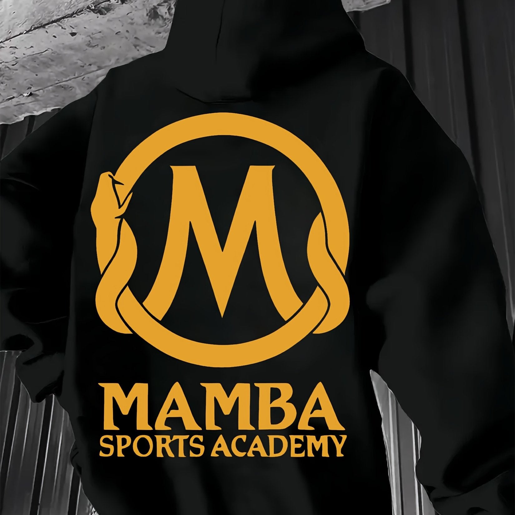 Men'S Mamba Sports Academy Hoodie - Black Cotton Blend, Breathable & Lightweight, Casual Urban Style with Golden Logo, Long Sleeve, Regular Fit, Geometric Pattern, for All Seasons