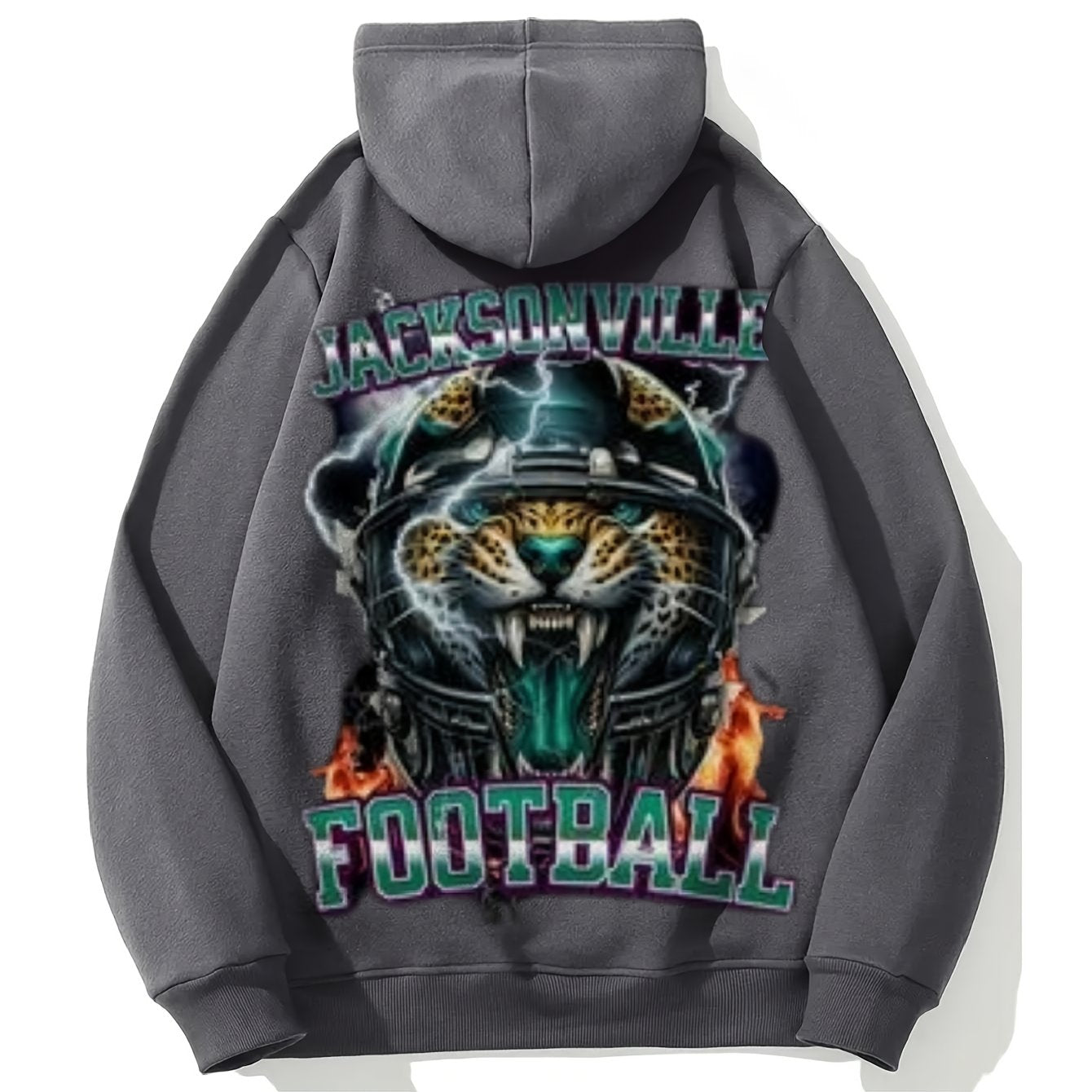 1pc Vintage Jacksonville Football Print Hoodie for Men - Cotton Blend, Long Sleeve, Loose Fit, Kangaroo Pocket, Drawstring Hood, Casual Streetwear, Autumn & Winter Collection