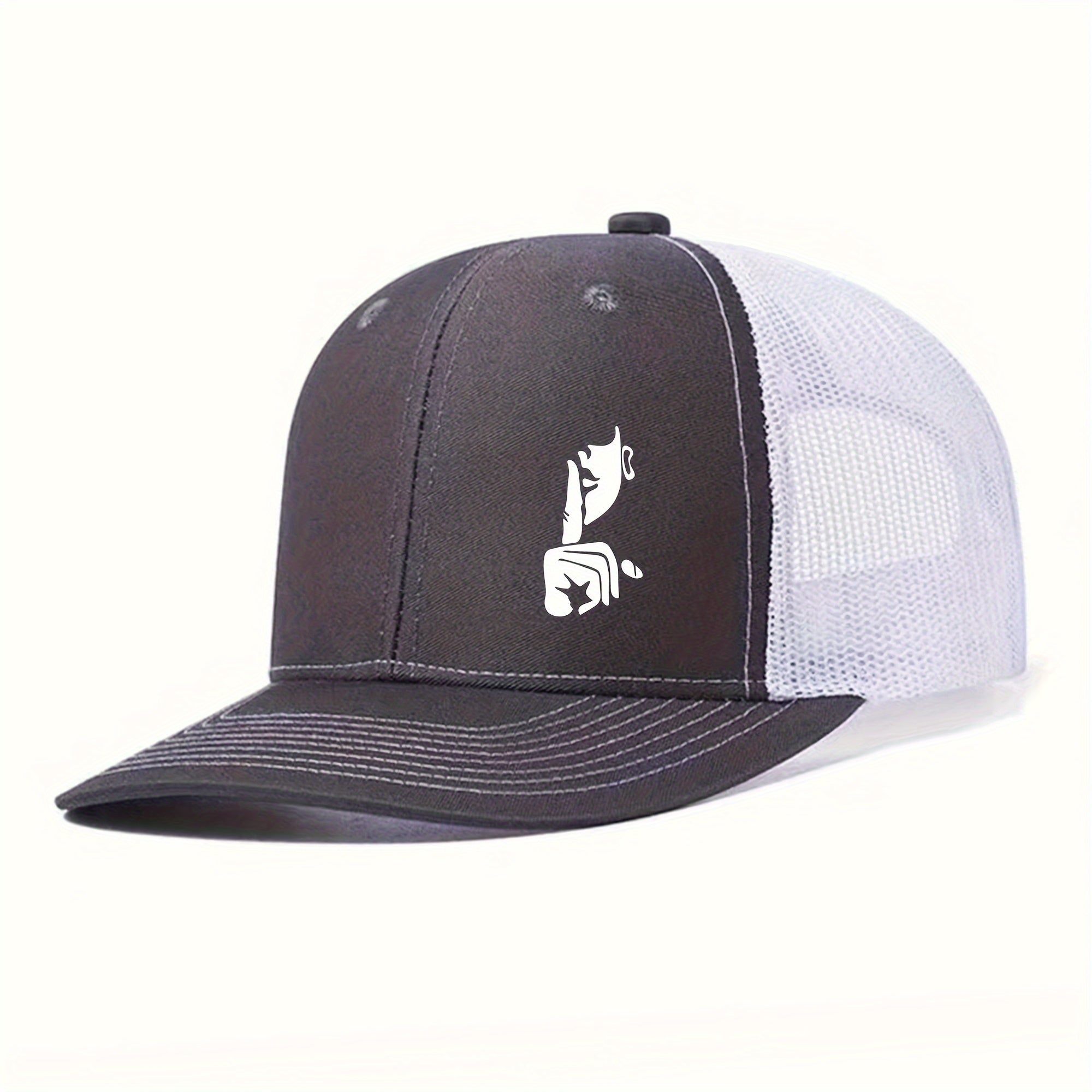 Finger Print Mesh Trucker Baseball Cap for Men & Women - Lightweight Breathable Two-Tone Design, 6 Colors (Black/Blue, Green, Grey, Orange, Brown, Tan), Sports Cap | Trendy Baseball Cap | Structured Cap