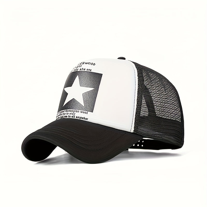 Lightweight Breathable Mesh Unisex Trucker Hat - Pentagram Print Baseball Cap - Casual Sports Dad Hats For Women & Men
