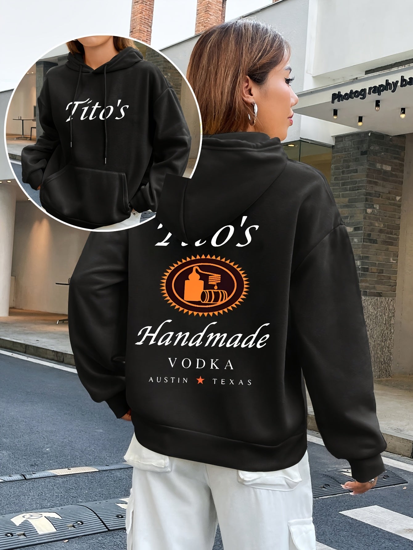 Titos Hoodies, Texas Label Hoodies, Vodka Hoodies, Drawstring Casual Hooded Sweatshirts, Suitable for Autumn And Spring, Women'S Clothing.