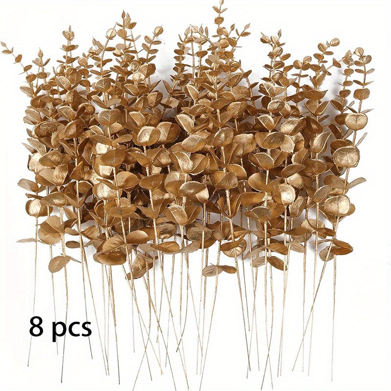 Eucalyptus Stems Artificial Eucalyptus Leaves Decor Eucalyptus Branches Fake Eucalyptus with Fake Leaves 15.35 inch Faux Eucalyptus Stem for Vase Wedding Bouquet Home (Silvery, Golden)