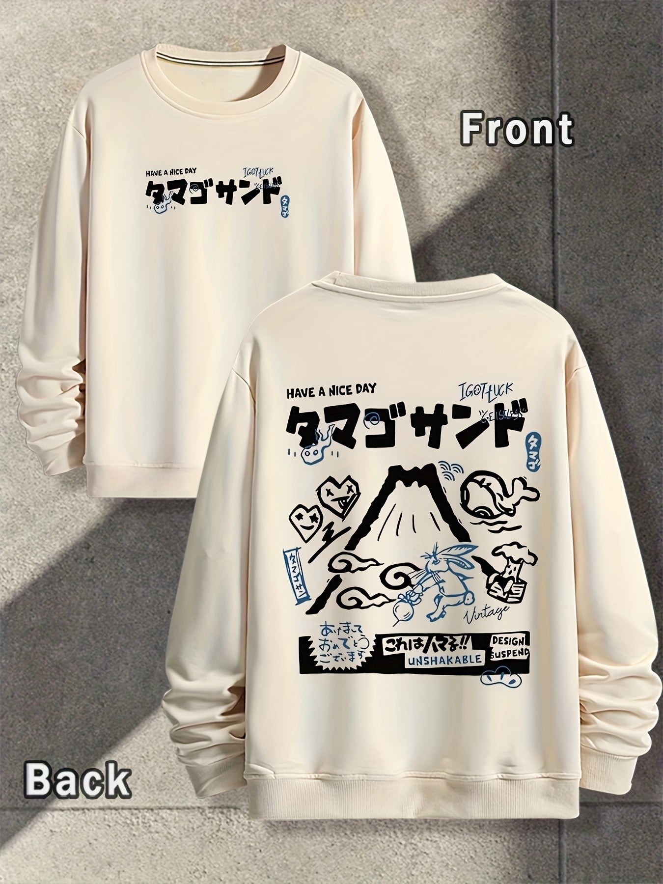 [Japanese Graffiti Sweater] Men's Japanese Graffiti Crew Neck Sweater - Spring And Autumn, Double-sided Printing Pattern, Outdoor Wear