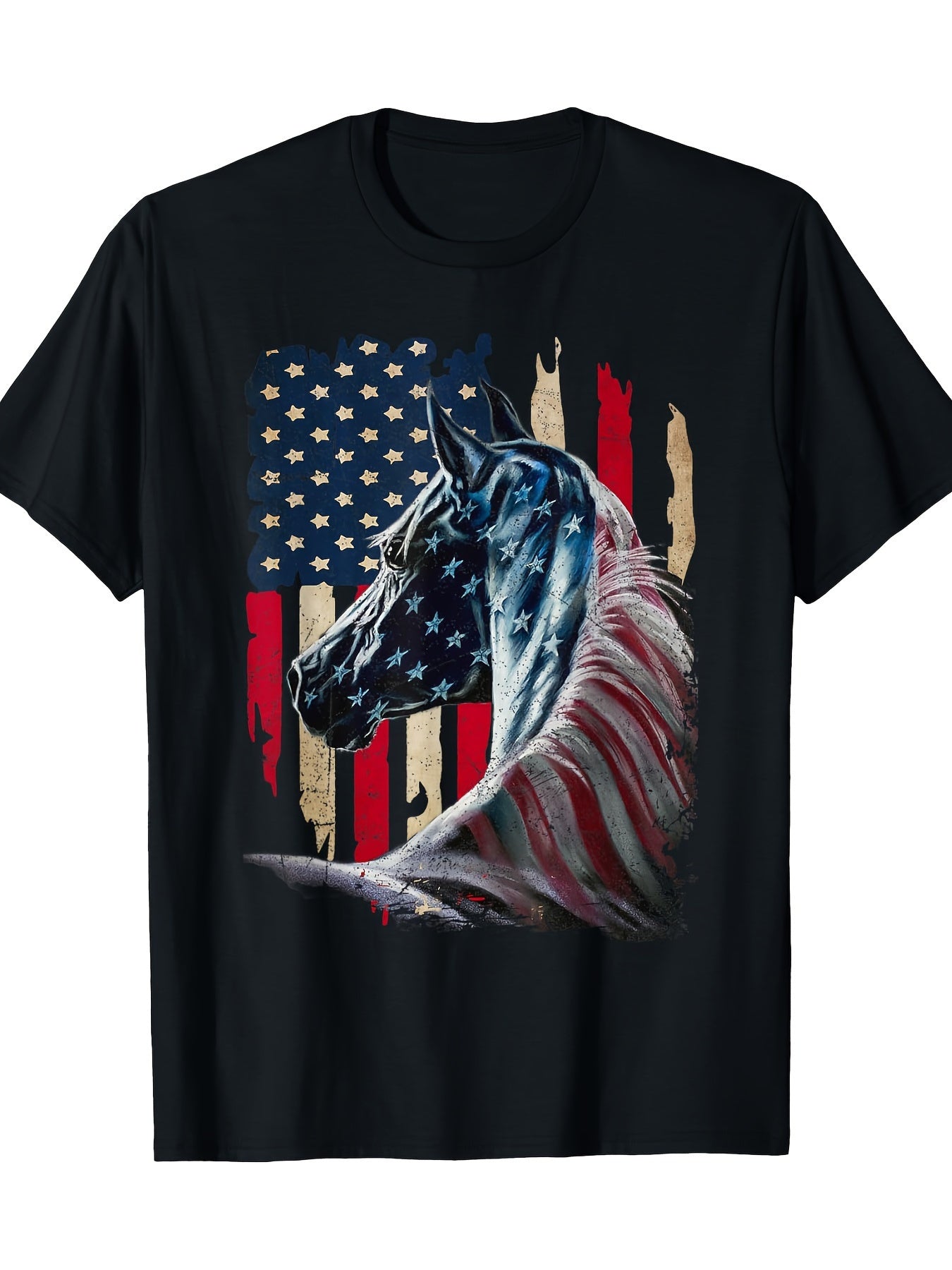 Patriotic Horse American Flag-Horse Vintage T-shirt-100% Cotton-220G
