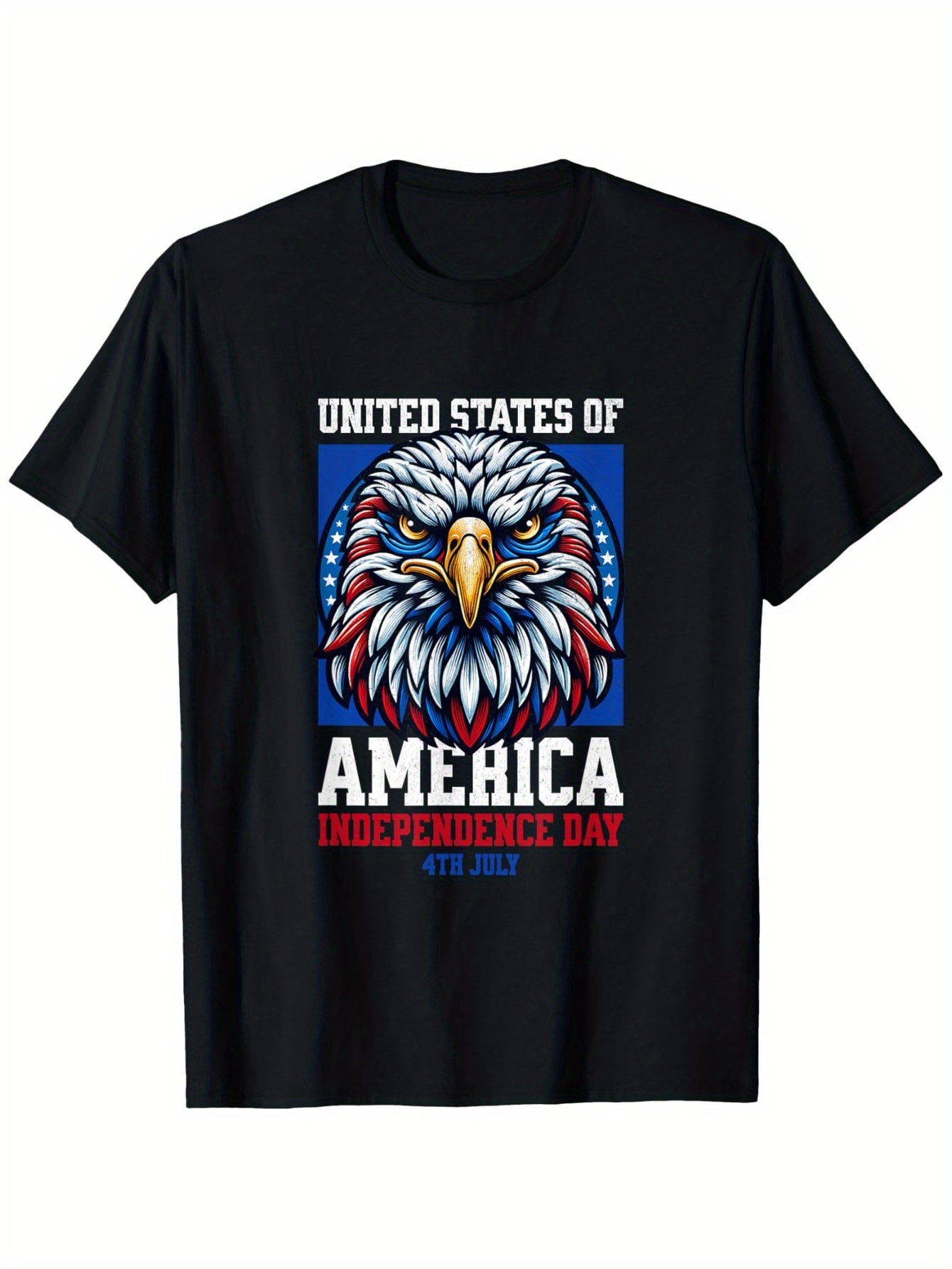 EAGLE AMERIICA INDEPENDENCE DAY T-Shirt Round Neck T-Shirt 100% Pure Cotton Breathable Machine Washable 180g Fabric weight Regular Size XL-XXXXXL T-Shirts, Plus Size