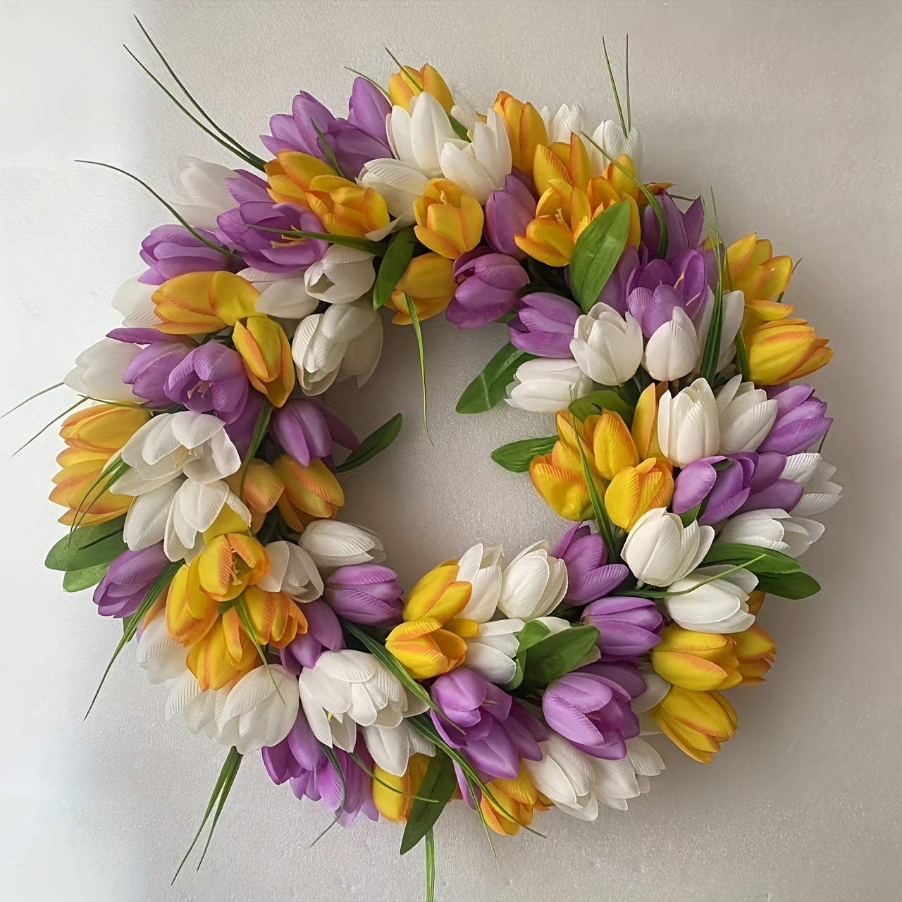 Elegant Pink & White Tulip Wreath - Lush Artificial Flower Garland for Home, Wedding & Outdoor Celebrations Decor, No Battery Required, Festive Home Decor|Sophisticated Design|Lush Tulip Wreath, Flower Garland Decoration